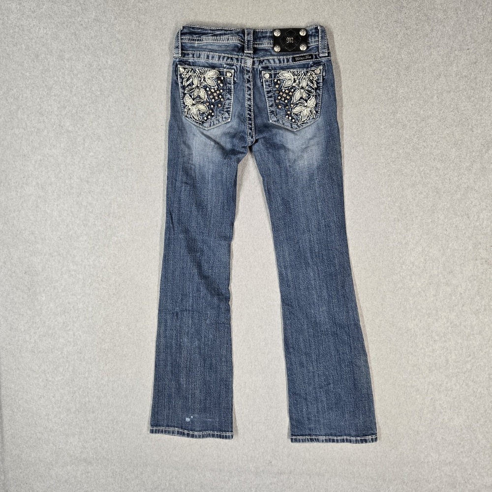 Miss Me Girls Jeans 12 Blue Denim Embroidered Cargo JK5858B Bootcut 27" Inseam